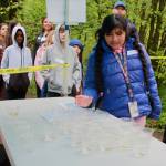 4th grade students line up to wait their turn to release salmon at the Storming the Sound event this week. Photo by Keelin Everly-Lang / the Mirror