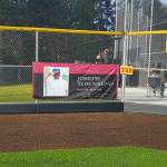 Memorial banner hung in the outfield in honor of Joe Townsend. Ben Ray / The Mirror
