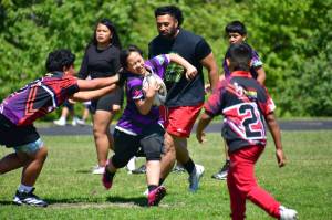 Kids from elementary through middle school learned the basics of rugby May 24 with Federal Way Warriors Athletics. The team has grown to over 100 registered this year. Photo by Bruce Honda