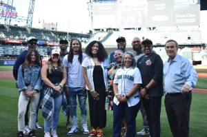 Mohagani Townsend (middle) stands with family and friends along with King County Councilmember Pete von Reichbauer (at far right) on May 28 at T-Mobile Park. Ben Ray / The Mirror
