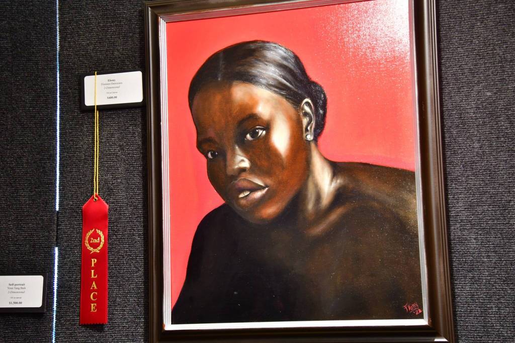 2nd place in the 2-dimensional art category was titled Ebony and painted by Florence Desrosiers. Photo by Bruce Honda