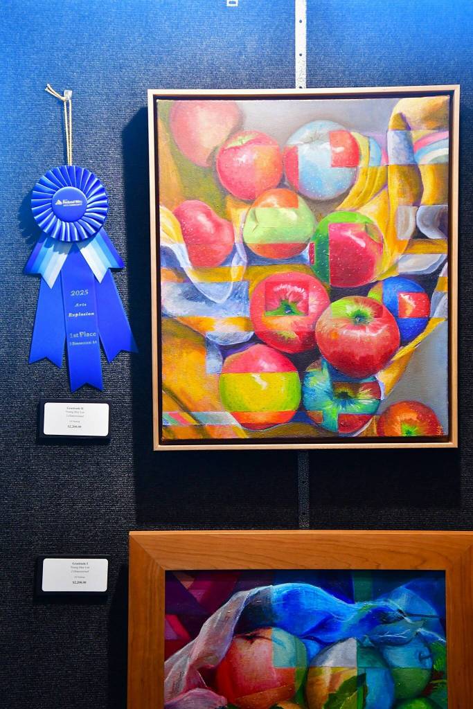 1st place in the 2-dimensional art category was titled Gratitude II by Young Mee Lee. Photo by Bruce Honda.