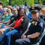 Councilmembers Jack Dovey, Susan Honda, Hoang Tran, Paul McDaniel, Lydia Assefa-Dawson and Federal Way Police Chief Andy Hwang all enjoy the festivities at the grand opening ceremony of the Hanwoori Garden. 
Photo by Keelin Everly-Lang / the Mirror