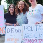Kiahna B., Karrie C. and Kellie L. at the No Kings demonstration Saturday, June 14. Photo by Keelin Everly-Lang/the Mirror