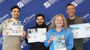 Greater Federal Way Chamber of Commerce staff celebrate their award. From left to right: Zander Spain-Greene, Anthony Buccieri, Becca Martin, Chris Watkins. Photo provided by the Greater Federal Way Chamber of Commerce