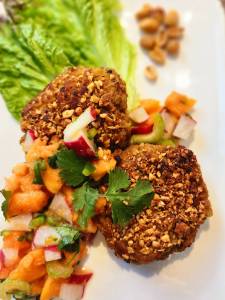Potato cakes with papaya radish salsa. Photo courtesy of Vickie Chynoweth