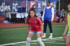 Hailey Still warms up for a game against FC Olympia. Ben Ray / The Mirror