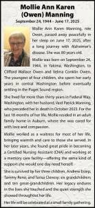 Mollie Ann Karen (Owen) Manning | Obituary