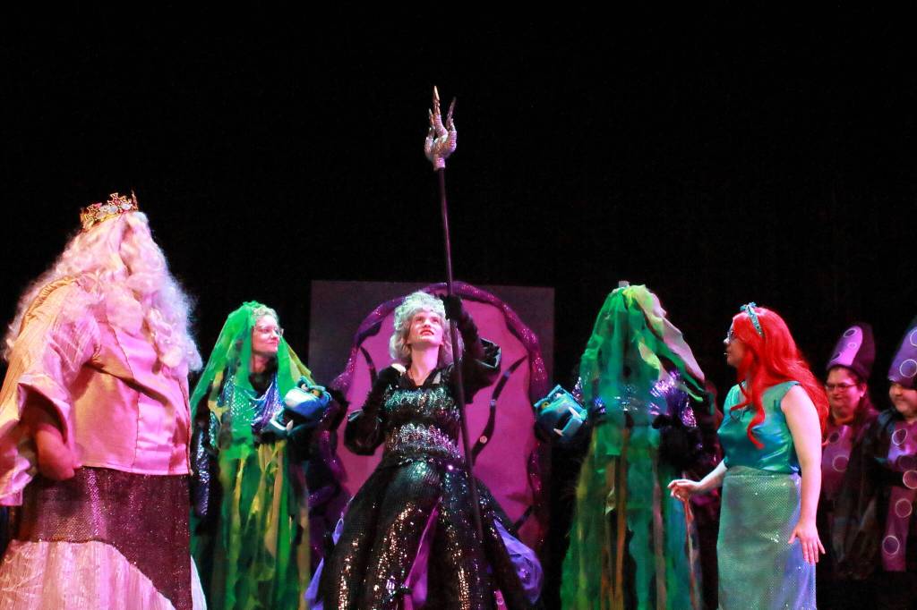 Damon Rauscher as King Triton, Tanya Monuszko as Flotsam, Jalyn Crnich as Ursula, Donte Peoples as Jetsam and Madison Taylor as Ariel. Photos by Keelin Everly-Lang / the Mirror