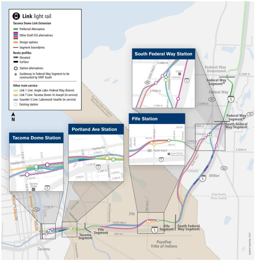 Overview of the alternatives considered within the Tacoma Dome Link Extension. Graphic provided by Sound Transit