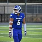 Jojo Fuavai eyes down the Enumclaw offense for the Eagles. Ben Ray / The Mirror