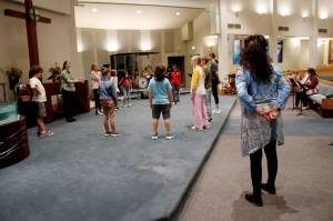 With only two weeks left until their 2025 performance, munchkin actors practiced a group dance for St. Lukes production of The Wizard of Oz. Photo by Keelin Everly-Lang / the Mirror