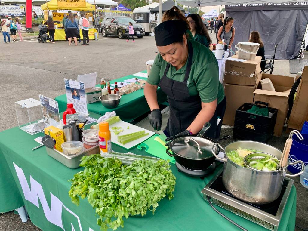 Chef Martha Gamboa demonstrates how to create a vegetable stock from leftover scraps. Courtesy photo.