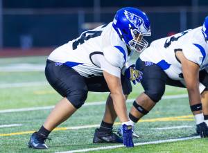 Federal Ways offensive line, as seen against Kentlake. Photo by Robby Mullikin