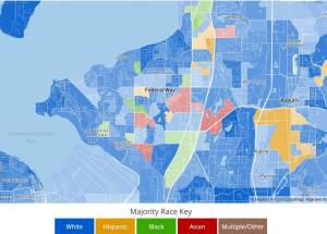 Racial demographics in Federal Way still echo racially restrictive covenants, even though they havent been legally enforceable for decades. Census data mapped by bestneighborhood.org.
