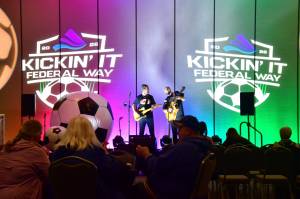 The Olson Bros Band performed on Friday, Nov. 14, at the free event hosted by the city of Federal Way at the Performing Arts and Event Center to unveil their plans for a three-day community festival planned to coincide with the 2026 FIFA World Cup. Photo by Bruce Honda