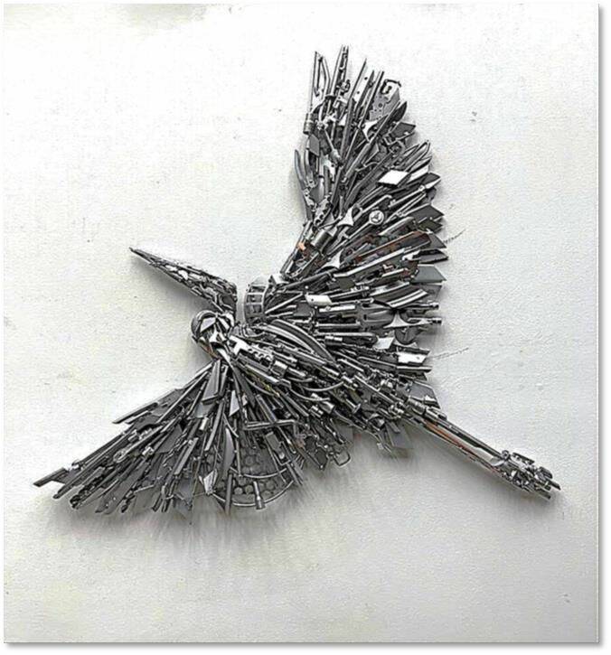 Artists Ben Dye and Travis Pond shared some examples of the type of metalwork techniques they would use for their art piece. This example shows a blue heron in flight. (Artist photo)