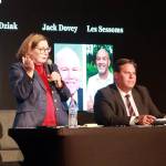 Candidates for mayor of Federal Way share their vision for the city at the Federal Way Mirrors candidate forum on Oct. 18. Here, Susan Honda responds to a question as Jim Ferrell prepares to his answer. Ferrell was elected by voters in November to another term. Photo by Keelin Everly-Lang / the Mirror