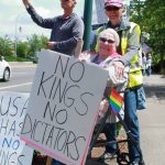 Federal Way community members Catherine North and her wife, Char Ashcraft, at the No Kings demonstration in June 2025. Photo by Keelin Everly-Lang/the Mirror