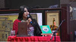 Sabrina Ibrahimkhail is a local womens rights activist, writer, poet and businesswoman and the founder and executive director of Afghan Womens Empowerment in Oregon. Here she shares poetry at Yalda Night on Dec. 20. Courtesy photo.