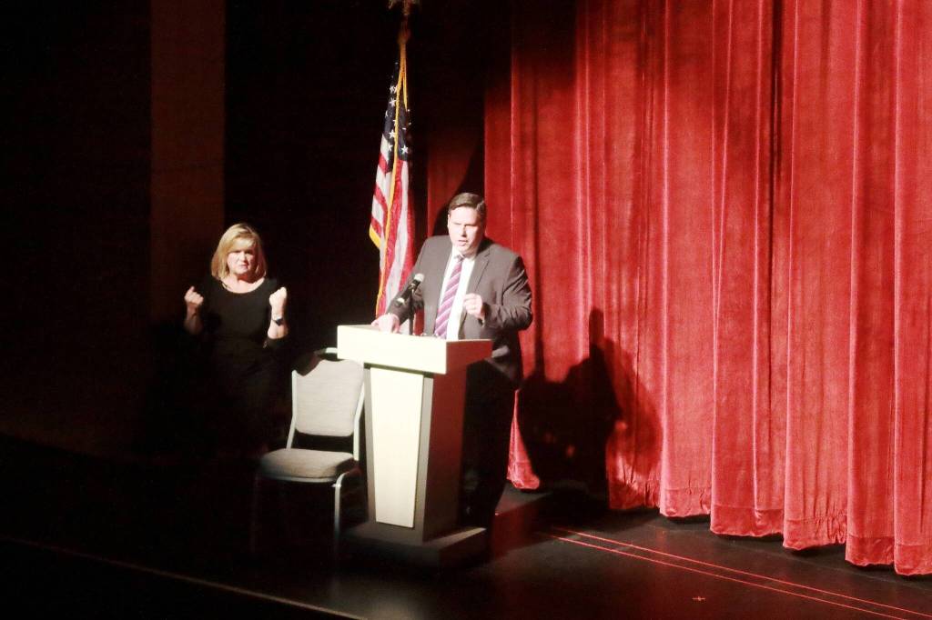 Mayor Jim Ferrell shared his reflections about the legacy of Dr. Martin Luther King Jr. at the community event on Jan. 17 in Federal Way. Photo by Keelin Everly-Lang / the Mirror