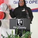 Michelle Merriweather, president and CEO of The Urban League of Metropolitan Seattle (ULMS), celebrates the accomplishment of opening Booker House and the journey it took to get there. Photo by Keelin Everly-Lang / the Mirror