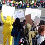 Students hold signs asking for their schools to be funded and for justice for Renee Good and Alex Pretti during a demonstration that culminated at Pacific Way S. and S. 320th St. Renee Good and Alex Pretti were killed in Minnesota by ICE officers. Photo by Keelin Everly-Lang / the Mirror