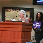 Public commentor Lana Bostic speaks in support of Councilmember Martin Moore remaining the council president and in support of the student walkouts. Photo by Keelin Everly-Lang / the Mirror