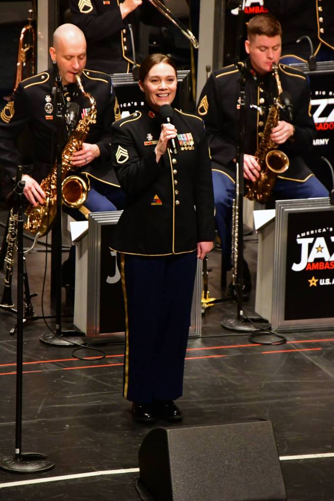 The bands diverse repertoire includes big band swing, bebop, Latin, contemporary jazz, standards, popular tunes, traditional New Orleans jazz, vocals, and patriotic selections, many of which are written or arranged by members of the Jazz Ambassadors. Photo by Bruce Honda