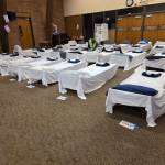 Shelter beds set up at Calvary Lutheran Church in Federal Way for an emergency shelter during cold weather in February 2026.
