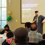 Shaykah Alauddin ElBakri, an Islamic scholar, speaker, and thinker who flew out to host the luncheon, leads the fundraising effort for the ICFW at a luncheon in January. Photo by Keelin Everly-Lang / the Mirror