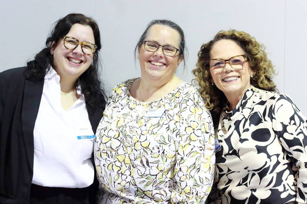 Sound Publishing staff Virginia Ibarbuden, Laura Theimer and Elvira Anderson. Photo by Keelin Everly-Lang / the Mirror