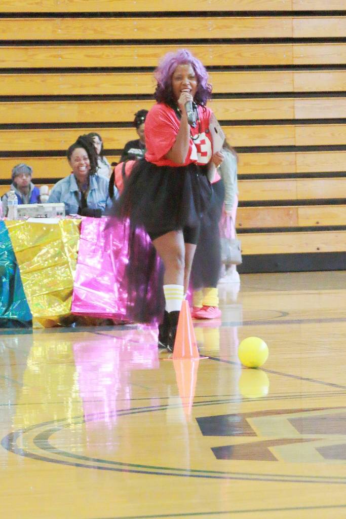 Mahogany Purpose gets the dodgeball competition started. Photo by Keelin Everly-Lang / the Mirror