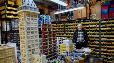 Photo by Joshua Solorzano/The Mirror
Wayne Hussey in his garage with his first Smith Tower Lego model.