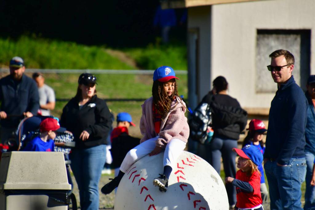 Mascots, giant baseball props and more added to the fun of the 2026 Federal Way Little League Jamboree. Photo by Bruce Honda.