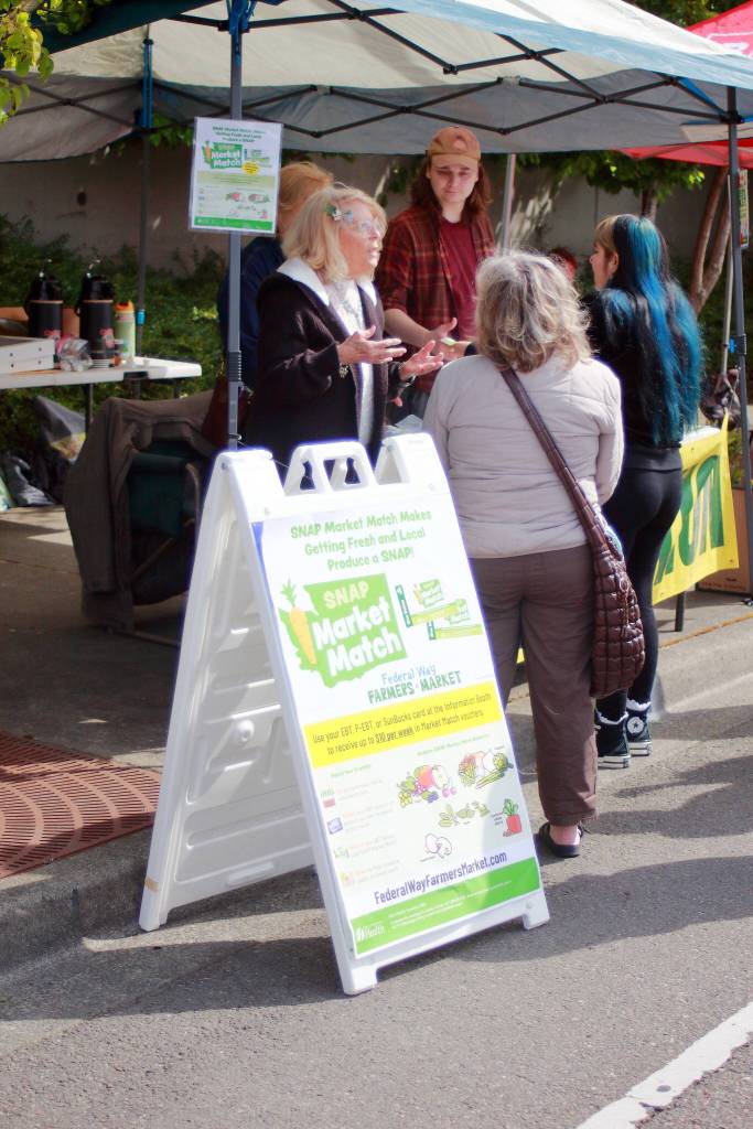 The farmers market information table shares information about food access options. Photo by Keelin Everly-Lang / the Mirror