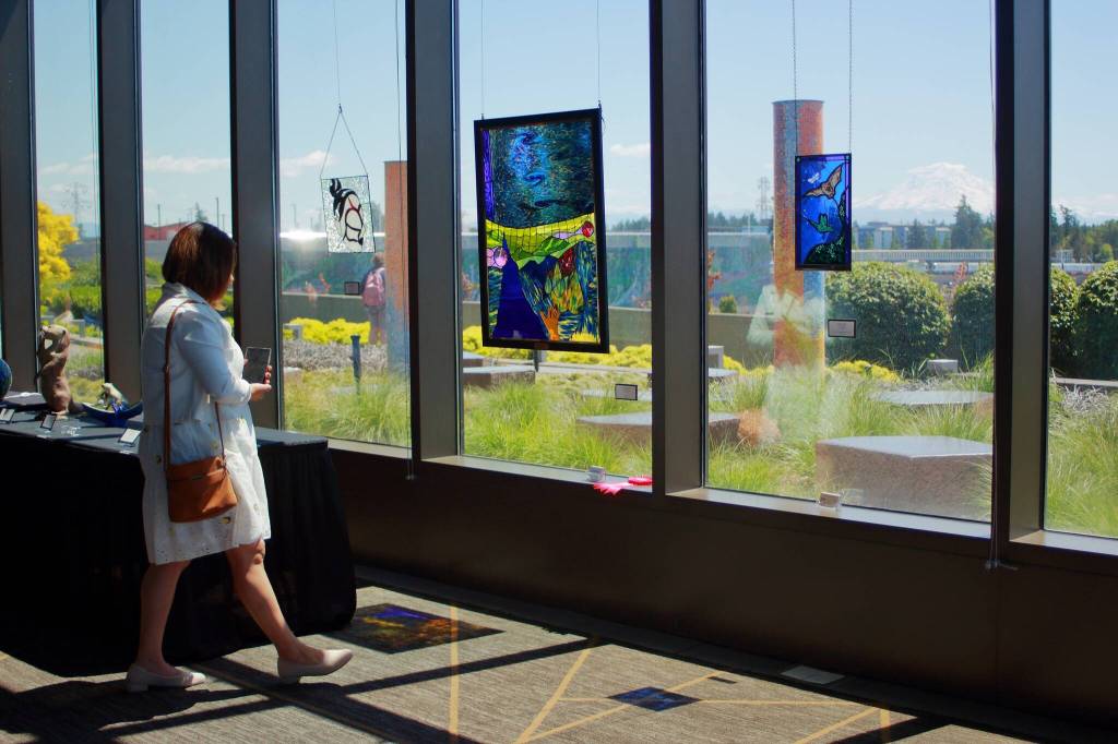 Art was framed by a backdrop of Mount Rainier on a sunny Sunday during the Arts Explosion in Federal Way. Photo by Keelin Everly-Lang / the Mirror.