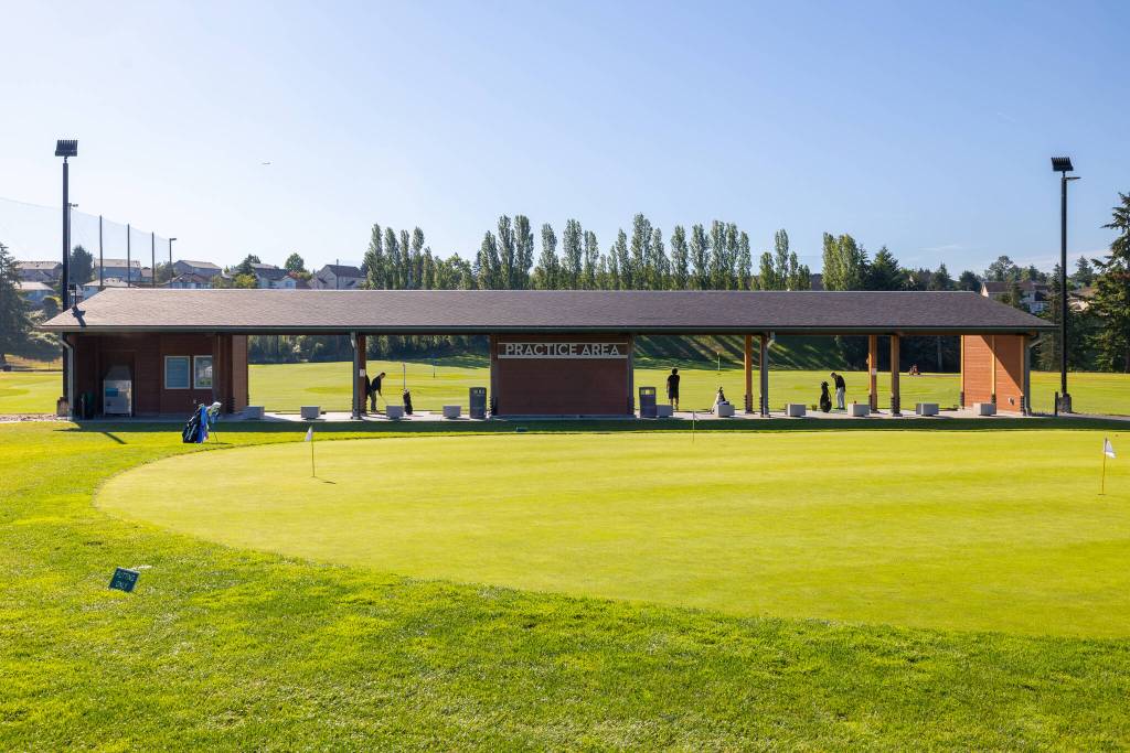 A view from the putting green at the renovated driving range at Cedar Irons. Photo provided by Robby Mullikin.
