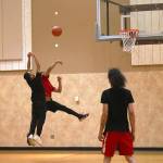 Basketball players at the drop-in basketball night hosted by Game of Life Mentoring and Sports Ministry at Northwest Church in Federal Way. Photo by Keelin Everly-Lang / the Mirror (2023).