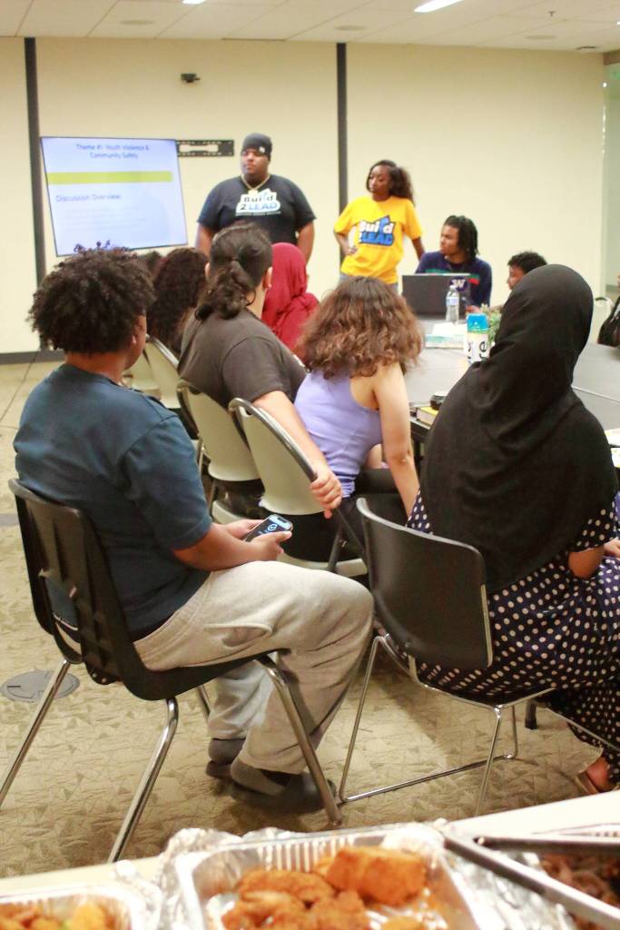 Build 2 Lead Youth Executive Committee leaders guide youth in the community through a listening session on topics including substance use, violence and housing instability. Photo by Keelin Everly-Lang / the Mirror.